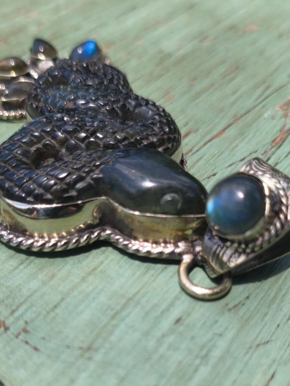 GORGEOUS HUGE STATEMENT Labradorite Snake Tibetan Silver Pendant Boho Chic Goth - Picture 8 of 11